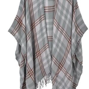 Three Dots Light Gray Open-Weave Poncho